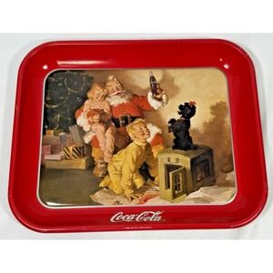 Coca-Cola Serving Tray Red 1986 Santa Claus Christmas Metal Ohio Art